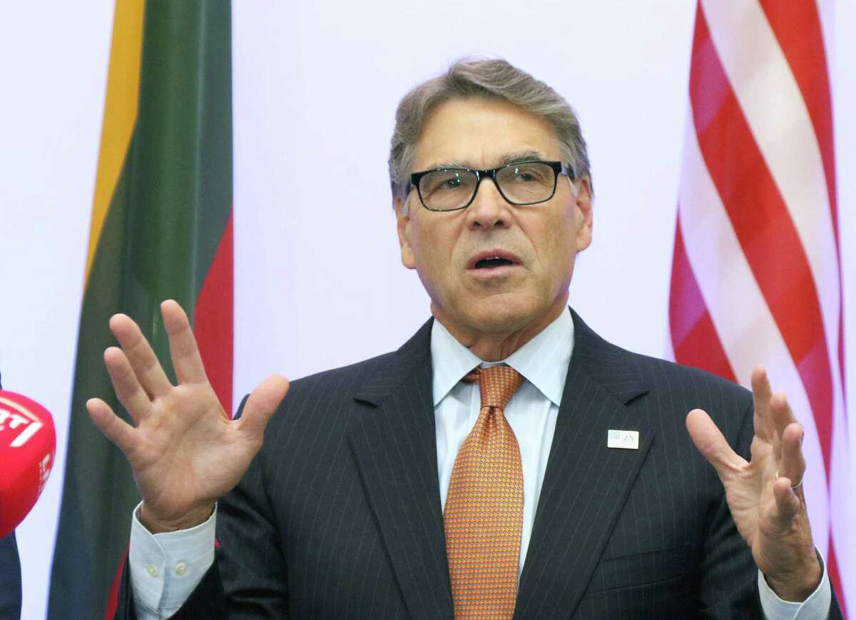 (FILES) In this file photo taken on October 6, 2019 US Secretary of Energy Rick Perry delivers a statement after signing an agreement with Estonian, Lithuanian and Latvian counterparts on strengthening energy cooperation between the US and the Baltic States during a meeting in Vilnius, Lithuania. - House Democrats conducting an impeachment inquiry into President Donald Trump for abuse of power issued a subpoena for documents on October 10, 2019 to his Energy Secretary Rick Perry. (Photo by Petras Malukas / AFP) (Photo by PETRAS MALUKAS/AFP via Getty Images)