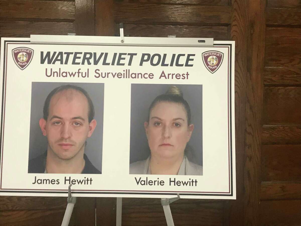 Pictures of husband and wife James C. Hewitt and Valerie N. Hewitt who have been charged by Watervliet Police and in Warren County by the sheriff's office for alleged illegal filming of women and children in a grocery store bathroom in Watervliet and at Great Escape Six Flags amusement park in Queensbury.