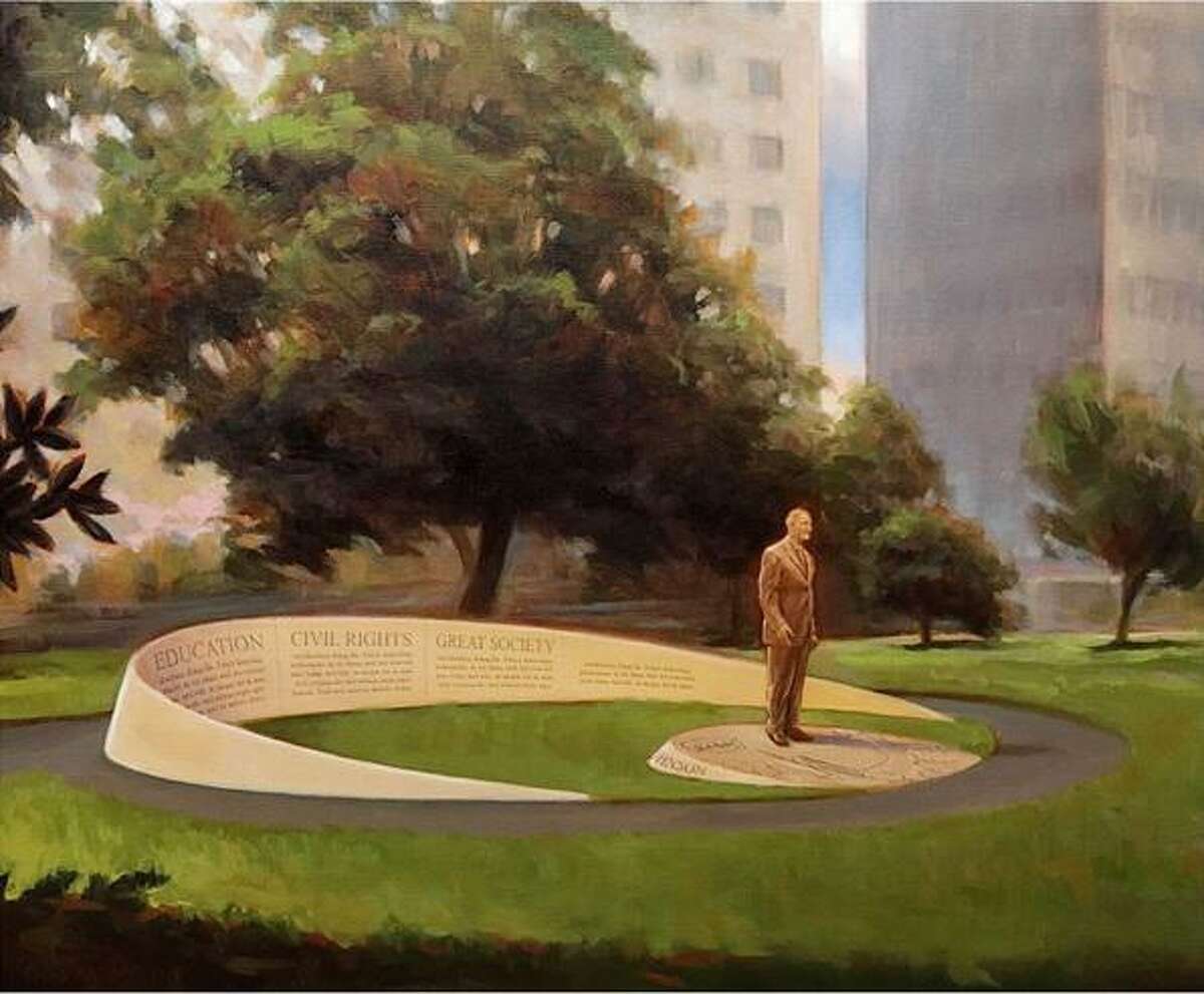 A rendition of the future monument to President Lyndon Johnson, which will be located in downtown Houston.