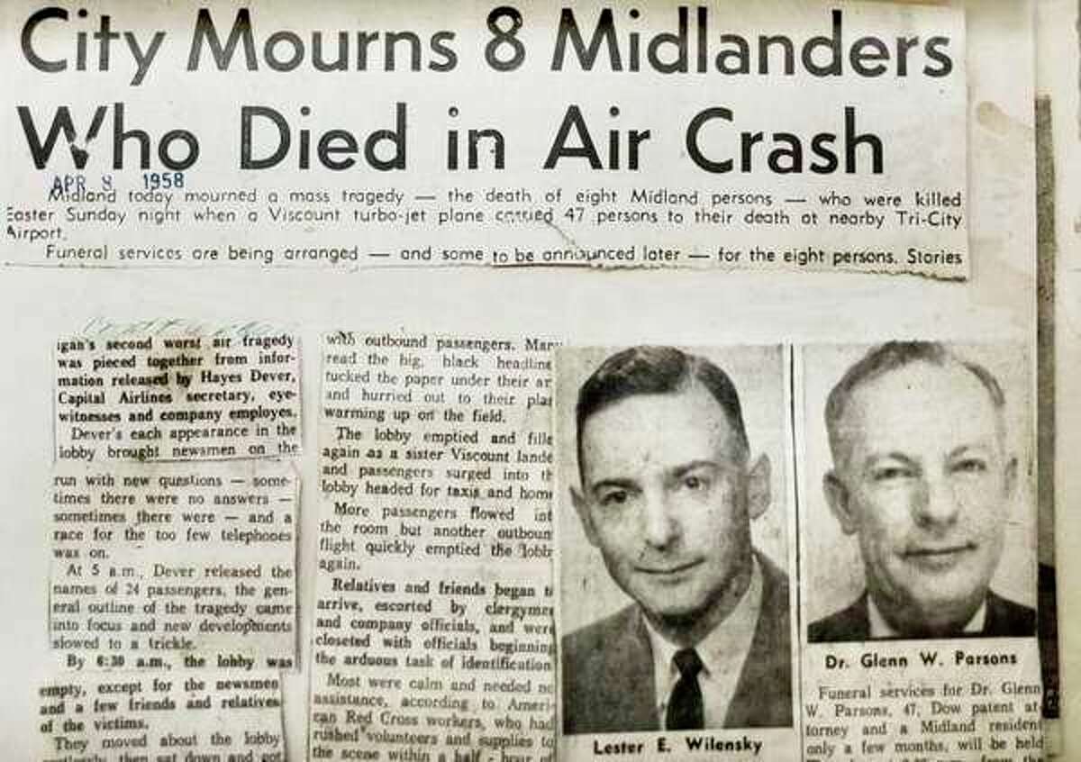 Headlines from April 8, 1958, edition of Midland Daily News. (Daily News)
