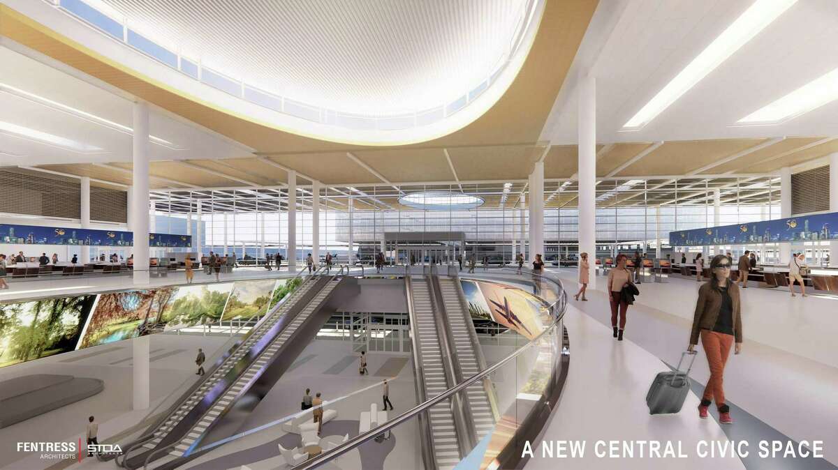 The Houston Airport System is spending $1.234 billion to redevelop its international terminal at Bush Intercontinental Airport. This rendering shows a new facility that's being built to house ticket counters, security checkpoint, baggage claim and an area for picking up friends and family at the airport.