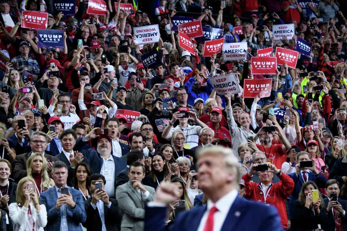 President Donald Trump attends a “Keep America Great” rally at the Target Center in Minneapolis, Minnesota on Oct. 10. An internet meme that depicts Donald Trump shooting and stabbing media characters and political opponents was shown at a conference for his supporters, the New York Times reported on Oct. 13.