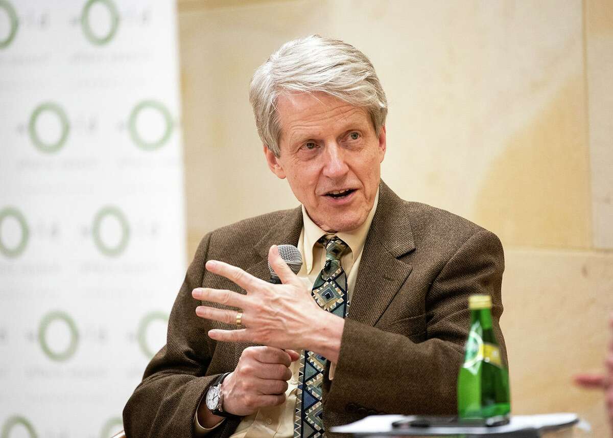 Yale University economist Robert Shiller, winner of the Nobel Prize in 2013, says narratives from the coronavirus crisis could lead to measures to reduce income equality. He talked about the role of narrative storytelling in the economy at the Mark Twain House in Hartford on Wednesday, Oct. 16, 2019. Shiller’s most recent book is “Narrative Economics: How Stories go Viral and Drive Major Economic Events.”