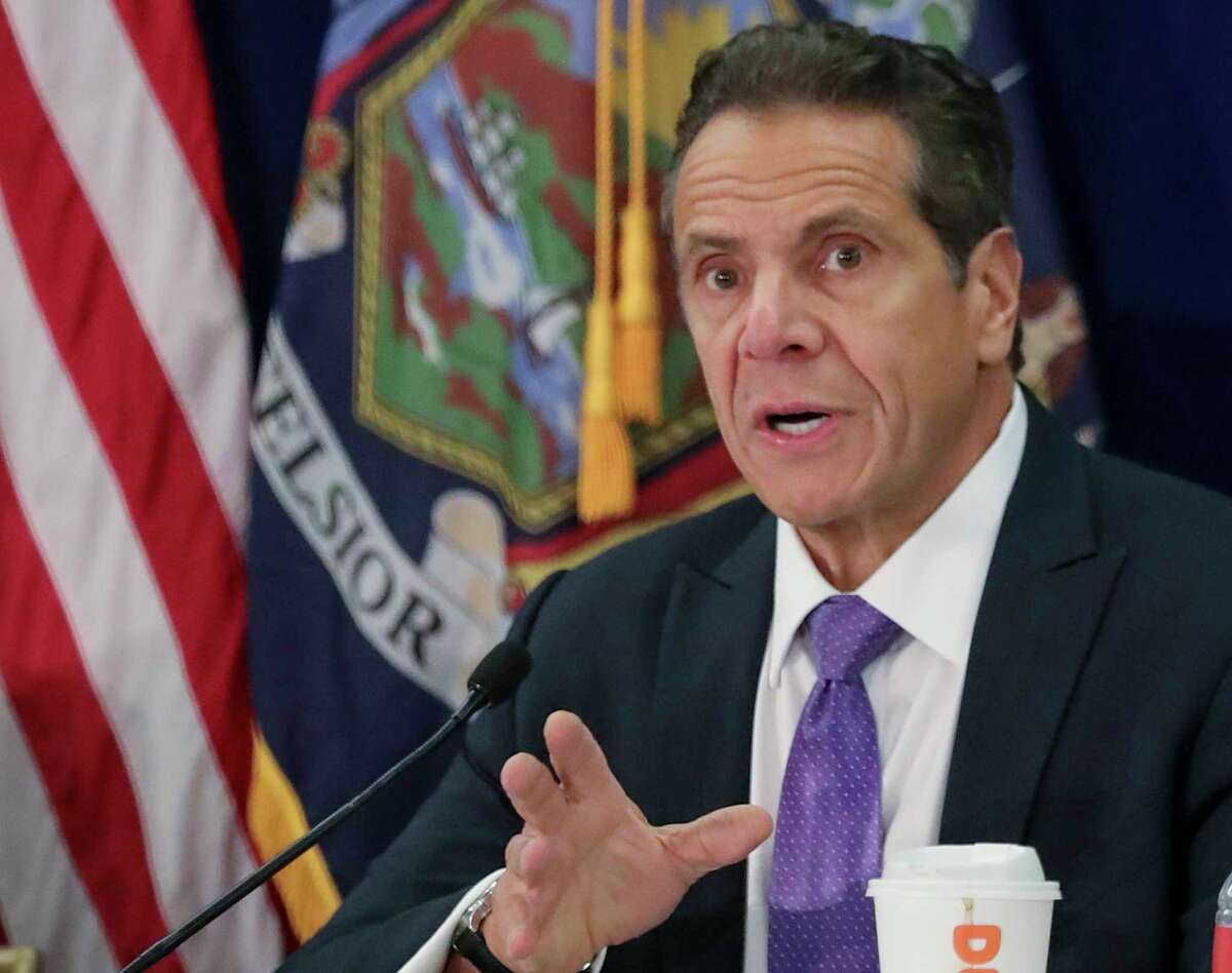 New York Gov. Andrew Cuomo addresses a regional summit of governors on public health issues around cannabis and vaping, Thursday Oct. 17, 2019, in New York. (AP Photo/Bebeto Matthews)
