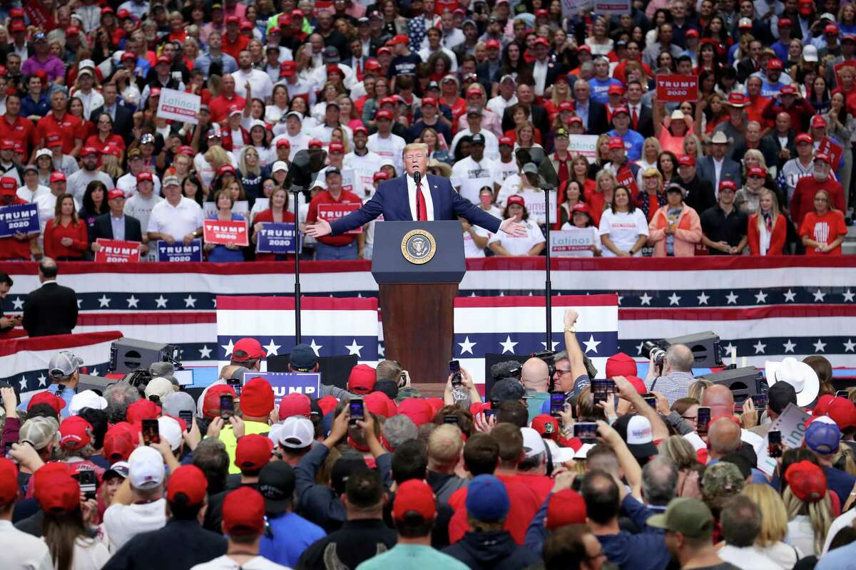 DALLAS, TEXAS - OCTOBER 17: U.S. President Donald Trump speaks during a "Keep America Great" Campaign Rally at American Airlines Center on October 17, 2019 in Dallas, Texas. (Photo by Tom Pennington/Getty Images)