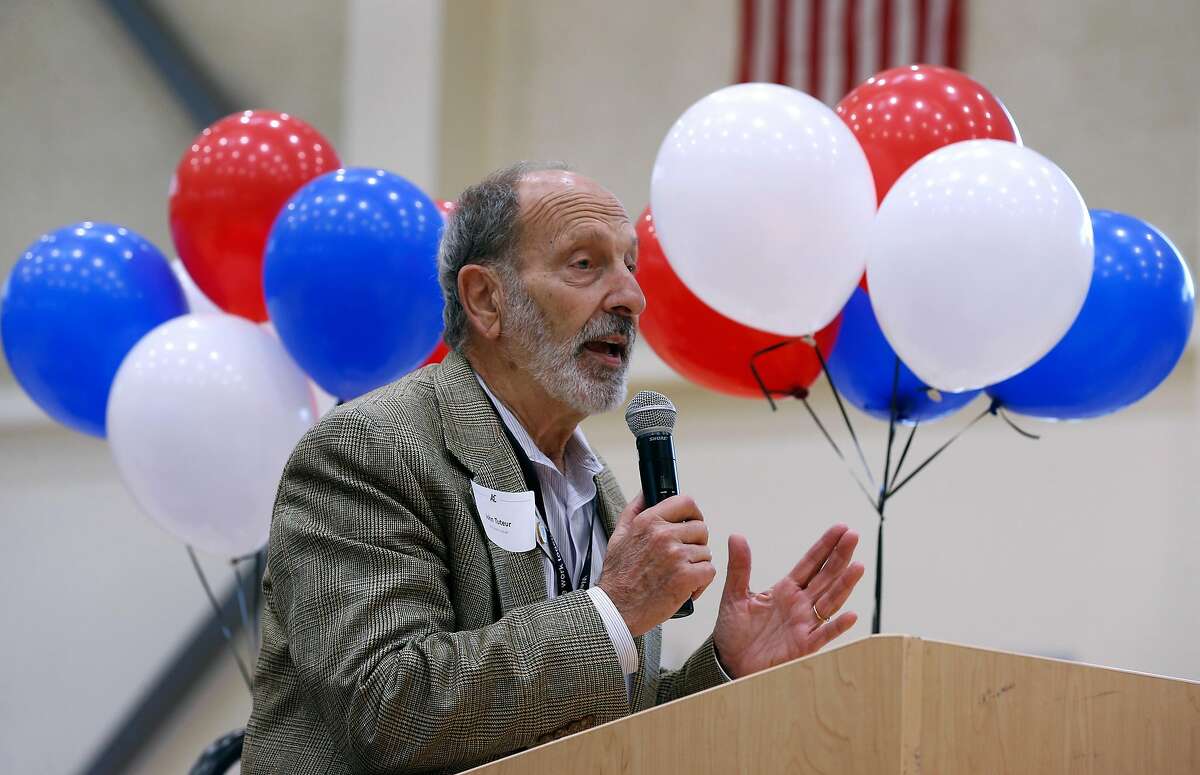 Napa County Registrar of Voters John Tuteur speaks to students at a voter registration rally at American Canyon High School in American Canyon, Calif. on Thursday, April 26, 2018.