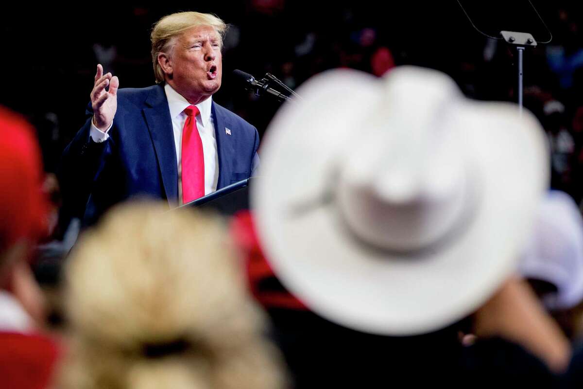 President Donald Trump speaks at a campaign rally at American Airlines Arena in Dallas, Texas, Thursday, Oct. 17, 2019.