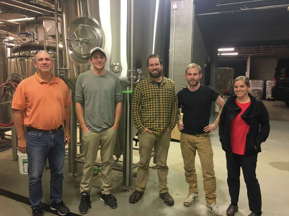 Rob Kaye, Chris Greeney, Dave Kaye, Kyle Acenowr, and Sara Kaye are celebrating two years of business at Nod Hill Brewery on Route 7 in Ridgefield.