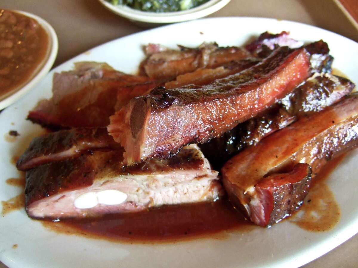 Two-meat plate (ribs and brisket) at Thomas Bar-B-Q