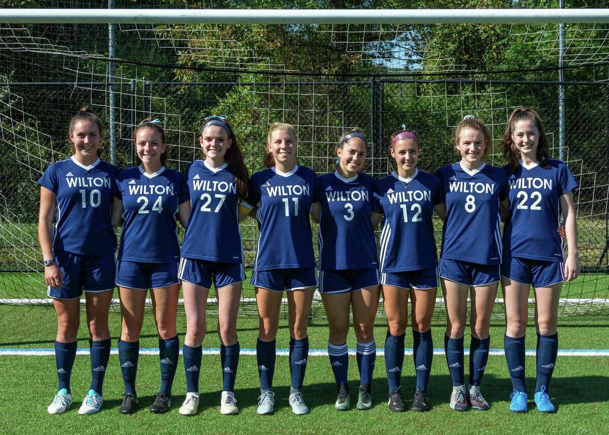 From left, Caroline Hess, Sophie Peterson, Sophia Scarfi, Olivia Gladstein, Sophie Sudano, Elana Alber, Sara Schneidman, Olivia Vitarelli.The Wilton girls soccer team’s seniors will be recognized as part of the Senior Night activities when the Warriors host Stamford next Friday, Oct. 25 at Lilly Field. The ceremony starts at 6 p.m., followed by the game.