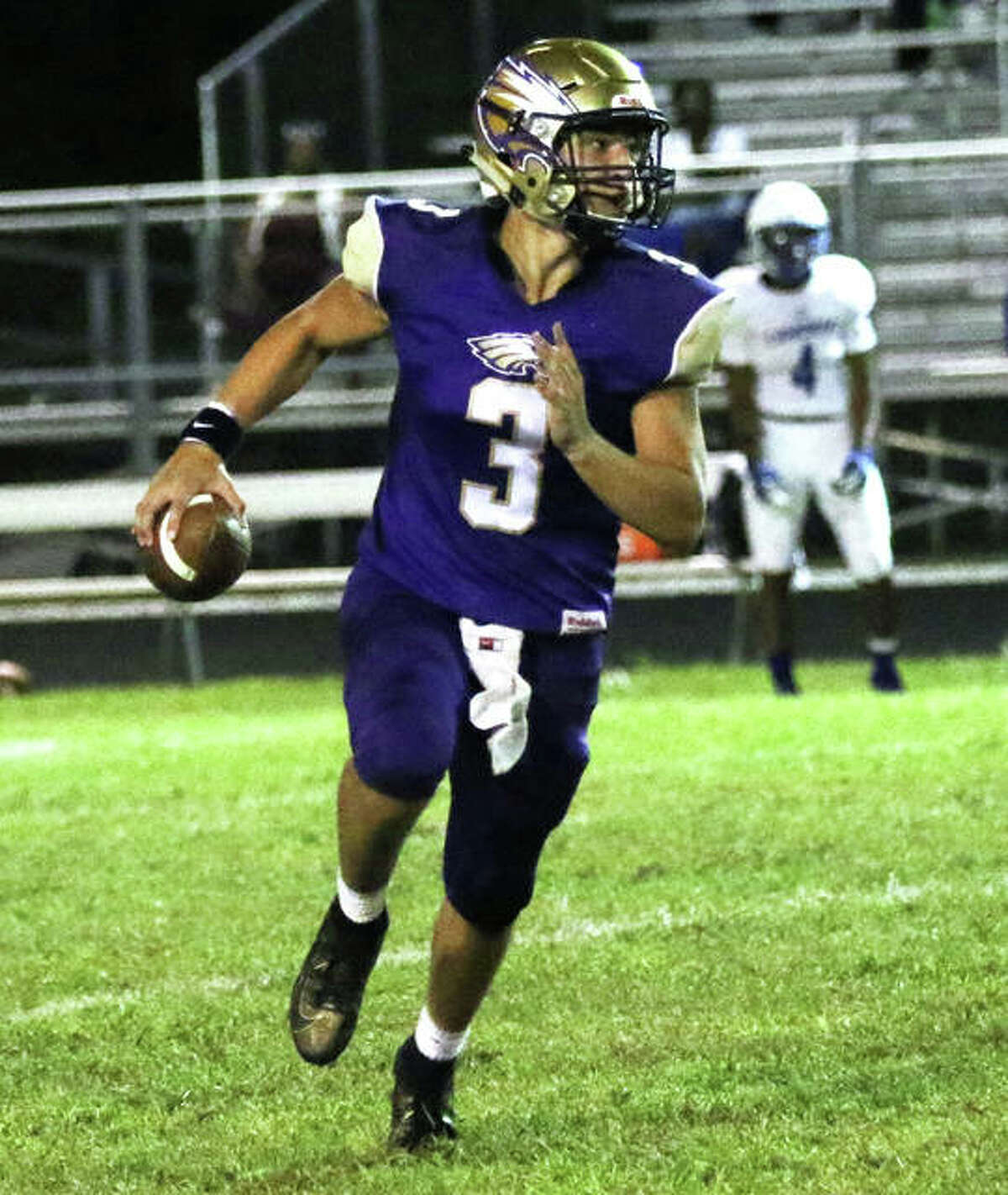 CM quarterback Noah Turbyfill was 21 of 34 for 342 yards, two touchdowns and one interception in his team’s 21-20 win over Triad Friday in Troy.