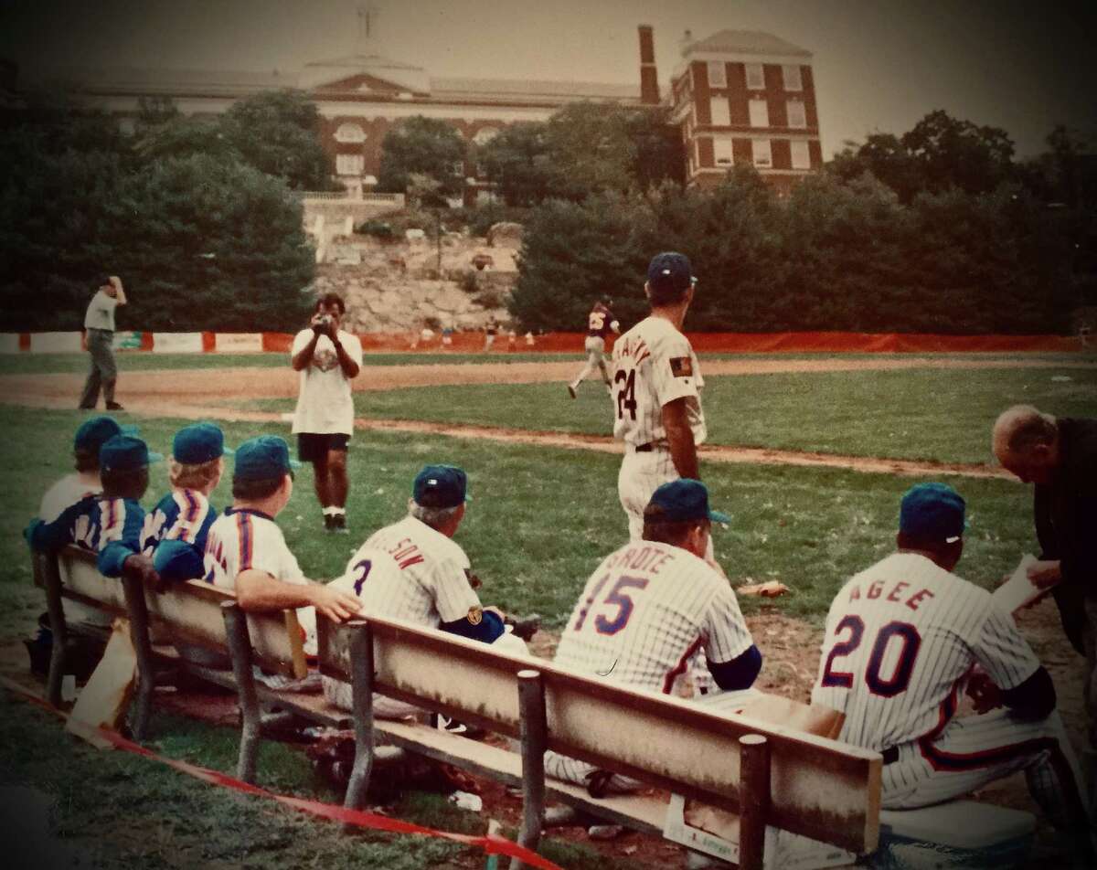 Members of the 1969 New York Mets watch a charity softball game on Sept. 24, 1994 at Havemeyer Field in Greenwich, Conn.
