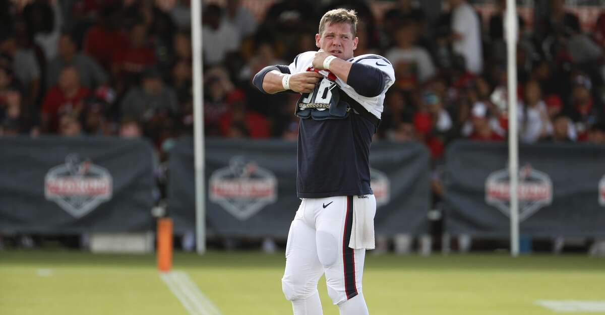 Houston Texans long snapper Jon Weeks gets ready for practice during training camp at the Methodist Training Center on Thursday, Aug. 1, 2019, in Houston.