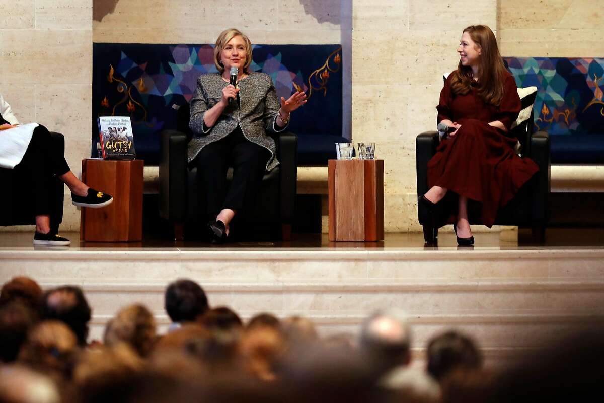 Hillary and Chelsea Clinton during book tour stop at Temple Emanu-El in San Francisco, Calif., on Sunday, October 20, 2019.