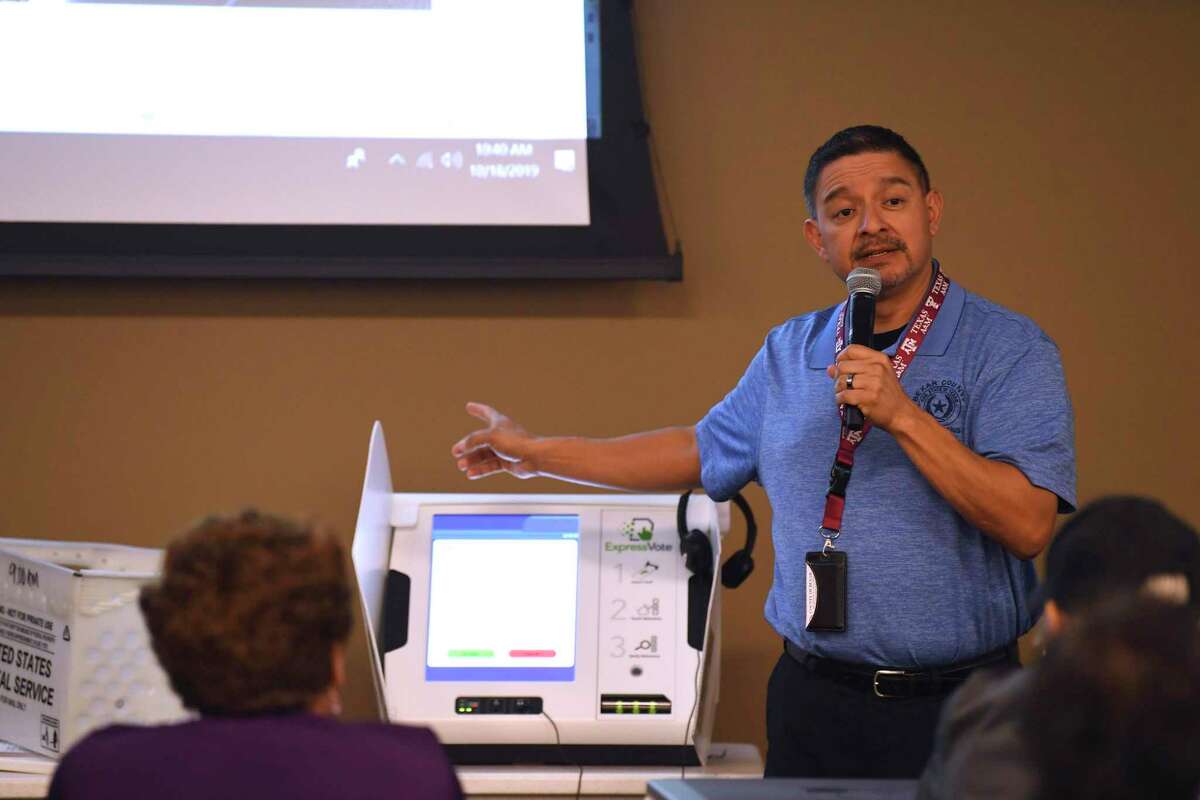 James Huerta explains Bexar County’s new “ExpressVote” voting machines that will replace the iVotronics that have been in use for 17 years. The machines will make their debut Monday with the start of early voting for the Nov. 5 election.