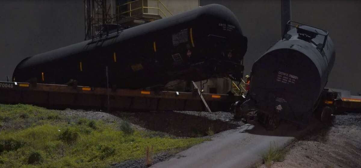Train derailment in northeast Houston closes road