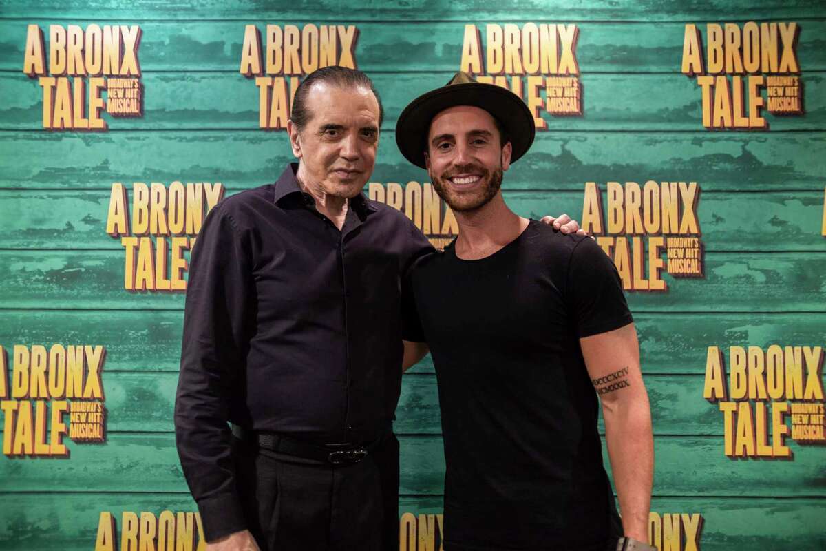 Chazz Palminteri and Nick Fradiani meet during rehearsals of the touring version of “A Bronx Tale.” The tour ended abruptly due to the COVID-19 pandemic and shutdown.