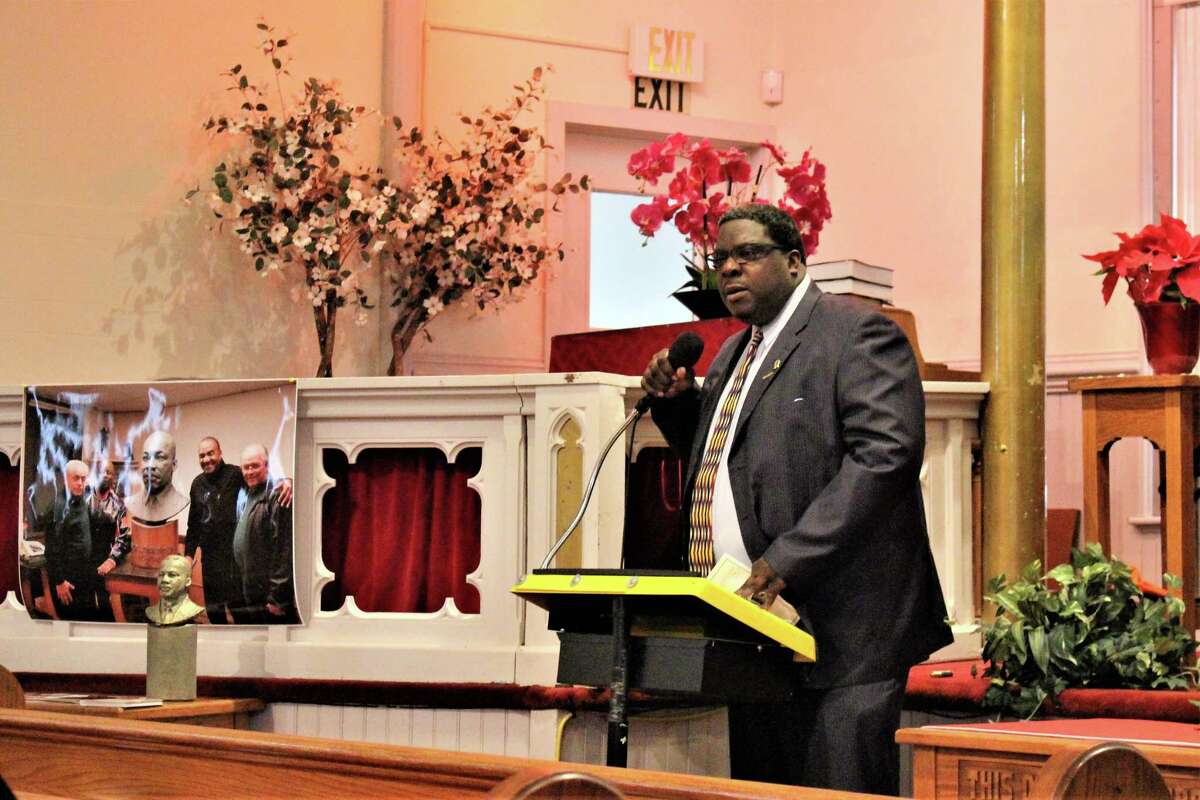NAACP Ansonia Branch President Greg Johnson at an event held at Macedonia Baptist Church to honor the Rev. Martin Luther King Jr.