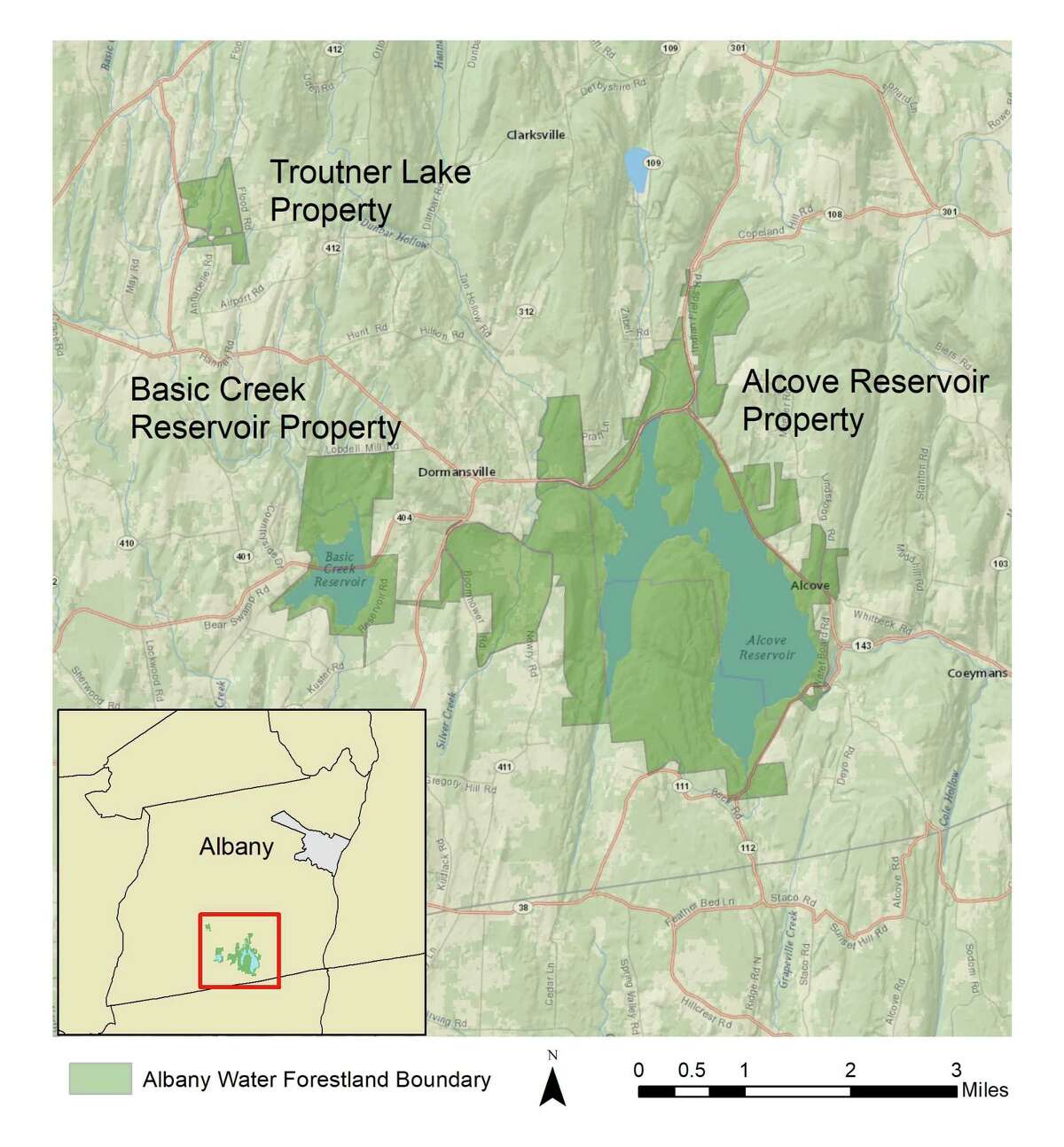 Map showing 6,400 acres of Albany land that will be preserved and generate revenue from the sale of carbon credits. (City of Albany)