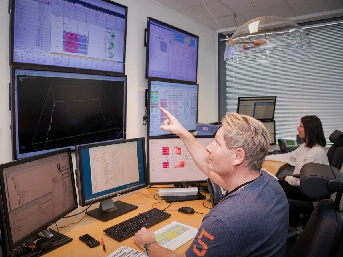 Baker Hughes employees at the company's control center in Tananger, Norwway monitor operations aboard the Askepott, an offshore drilling rig named after the Norwegian version of Cinderella. Baker Hughes can now control some of its offshore drililng equipment aboard the Askepott remotely.