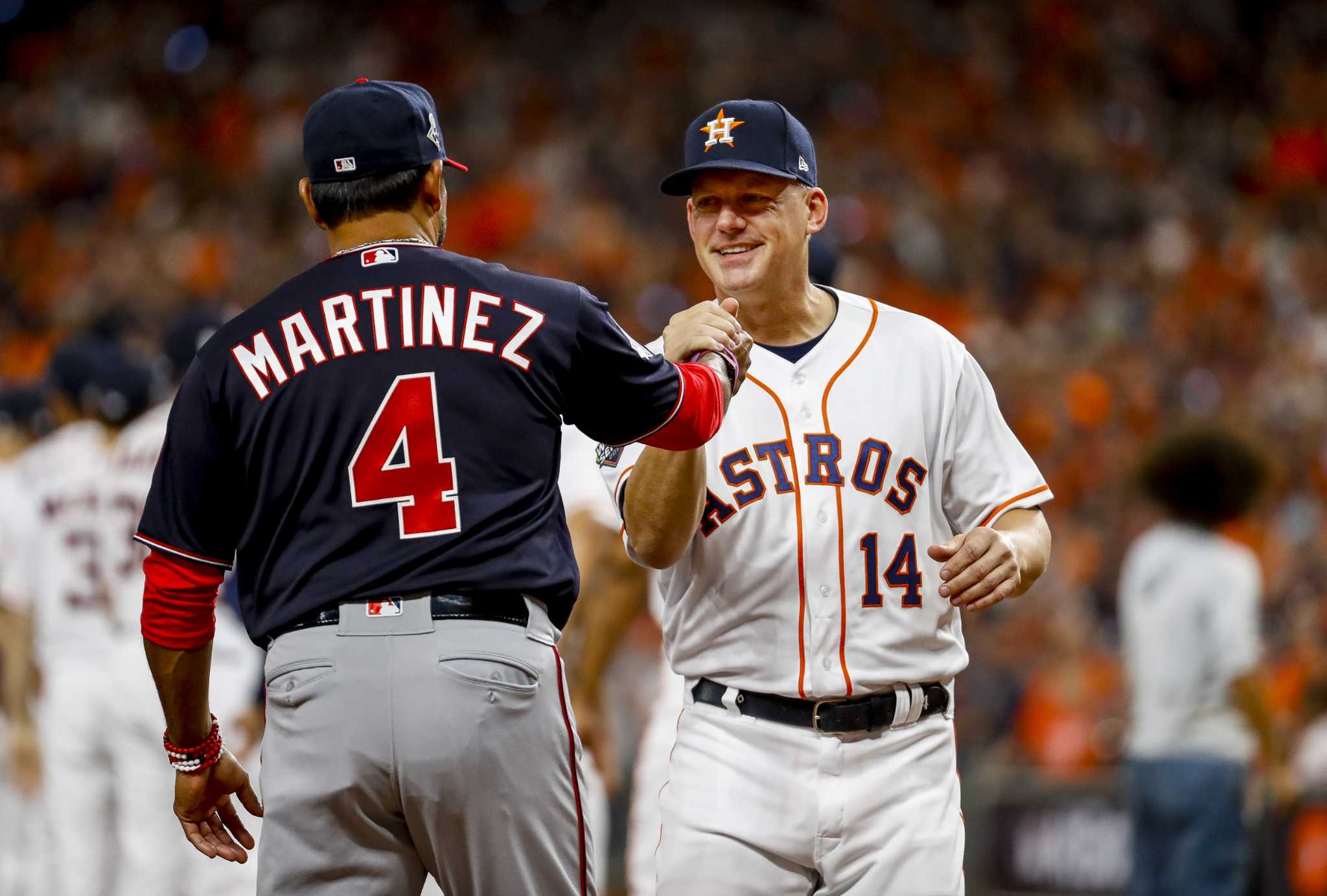 Former Braves Brian McCann, Evan Gattis kick off Astros' World Series with  ceremonial first pitch, Sports