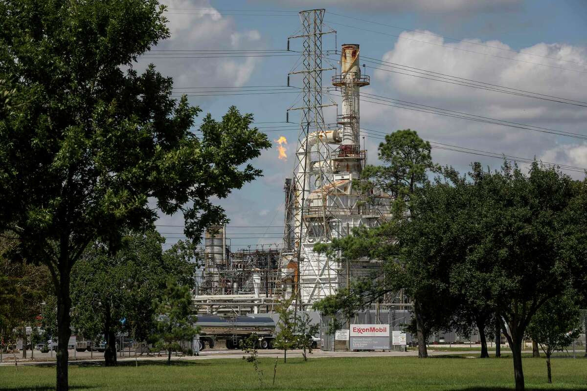 The ExxonMobile Baytown Refinery, photographed on Tuesday, Sept. 24, 2019, in Baytown. The Baytown facility revised early estimates of emissions tied to Tropical Storm Imeldafrom 5,300 pounds of volatile organic compounds over 48 hours, when the storm caused a floating roof to fail, to about 3,000 pounds.