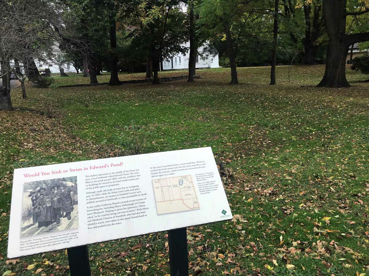 The area formerly known as Edward's Pond behind Fairfield's Town Hall was once an area used to "dunk" accused witches. Today, the area is a grassy land.