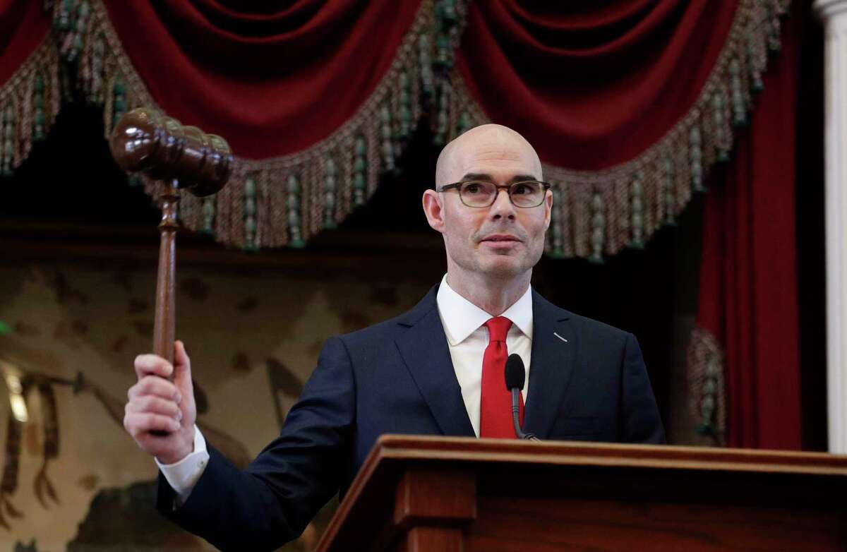 House Speaker Dennis Bonnen, R-Angleton, during the first day of the 86th Texas Legislative session, Tuesday, Jan. 8, 2019, in Austin, Texas. Bonnen this week said he would not run for reelection after a secret recording was made public in which Bonnen asked a right wing group to target more moderate Republicans in their reelection efforts. (AP Photo/Eric Gay)