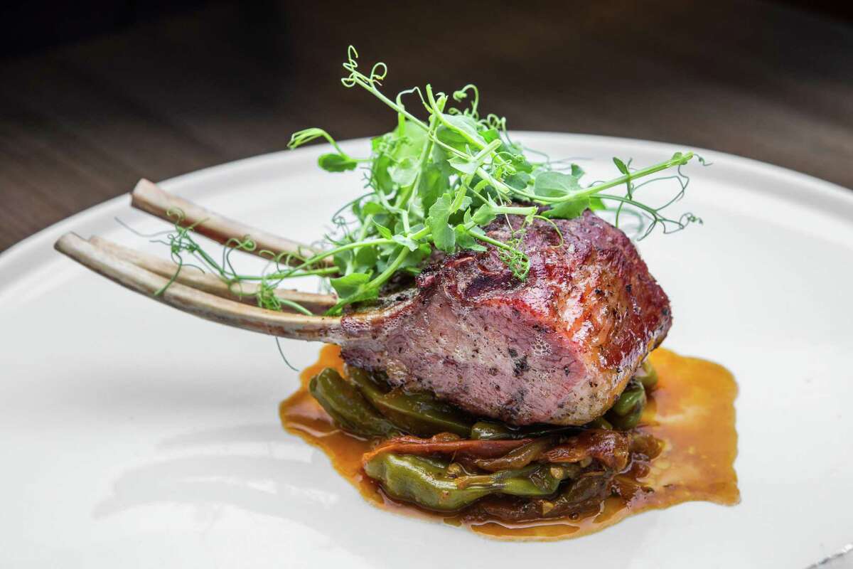 Oak-grilled lamb chops with roasted tomato and shishito pepper chutney at Weights & Measures