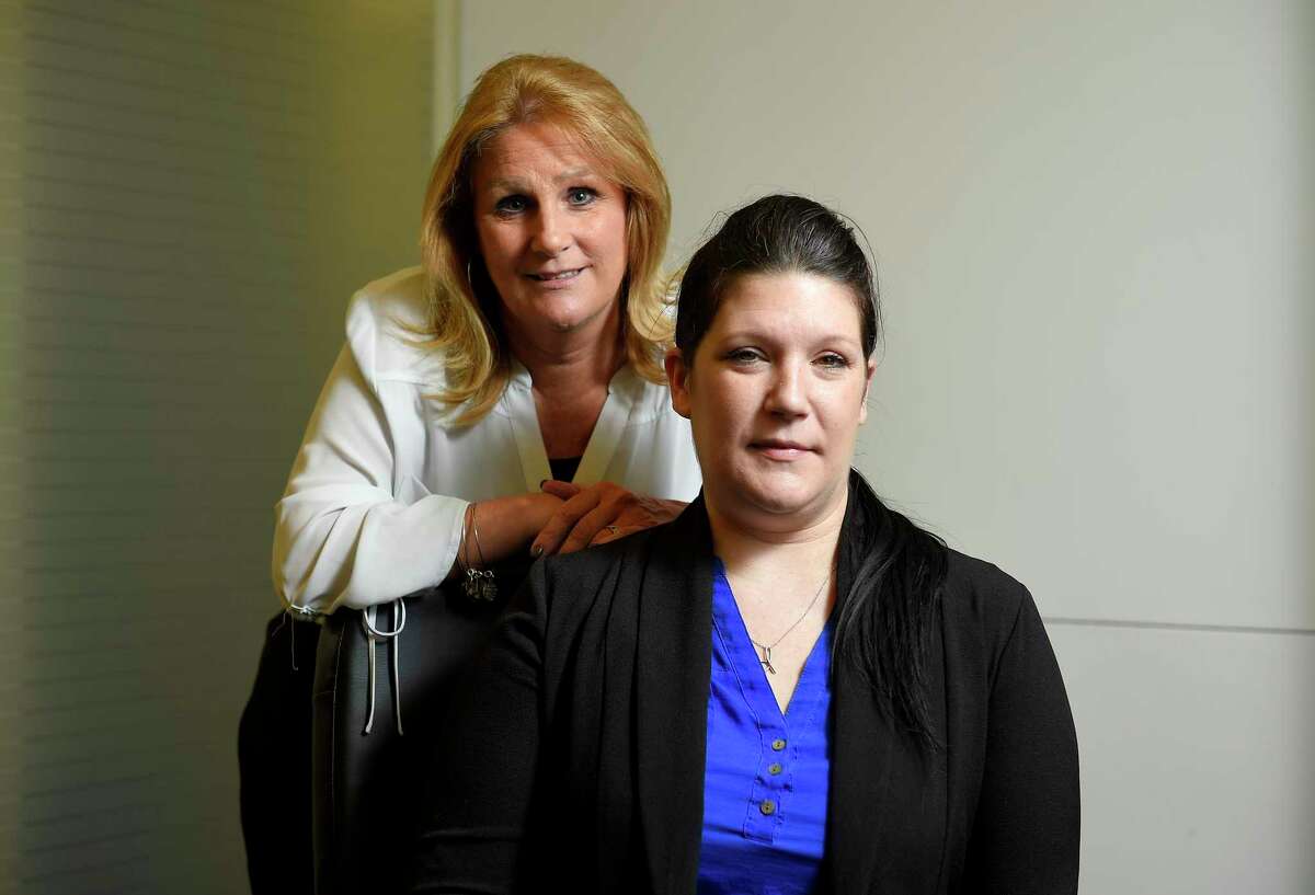 Lynn Maille and Jessica Bianco, both victims in a sexual harassment case against the Connecticut Judicial Branch, were photographed on Sept. 20, 2019 at their lawyer’s office in Midtown Manhattan.