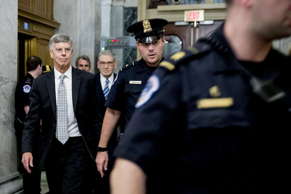 Former Ambassador William Taylor leaves a closed door meeting after testifying as part of the House impeachment inquiry into President Donald Trump, on Capitol Hill in Washington, Tuesday, Oct. 22, 2019. (AP Photo/Andrew Harnik)