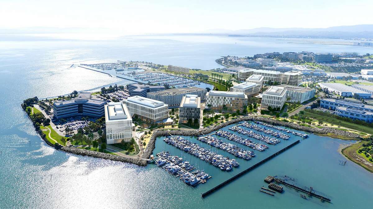 未来旧金山南部Kilroy Oyster Point项目的渲染图，Stripe在那里签署了新的总部租约。