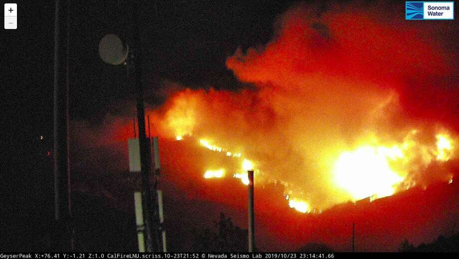 The Kincade Fire ignited in northern Sonoma County northeast of Healdsburg and southeast of Cloverdale on Wednesday night. Photo: Sonoma Water / AlertWildfire