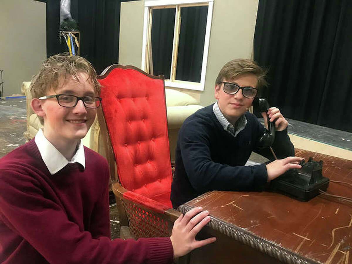 Metro-East Lutheran High School students Andrew Bagby, left, and Joshua Fields star in Agatha Christie’s classic murder mystery, “The Mousetrap.”
