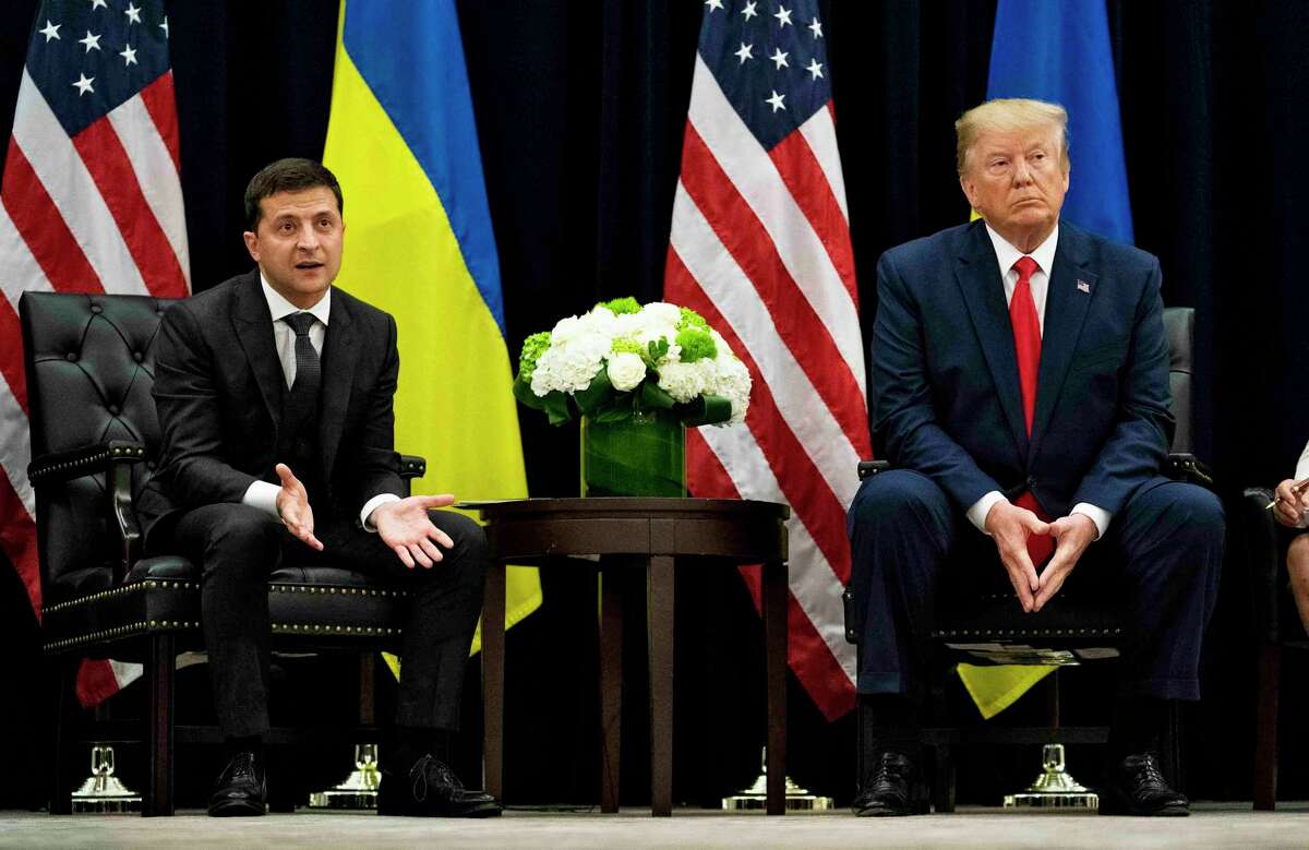 President Donald Trump meets with President Volodymyr Zelenskiy of Ukraine at a hotel in New York, Sept. 25, 2019.