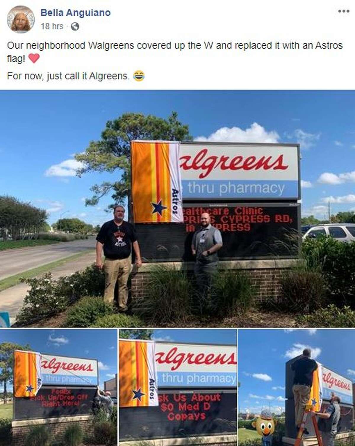 Gotta Believe!' Cypress Walgreens owner covers up 'W' with Astros flag