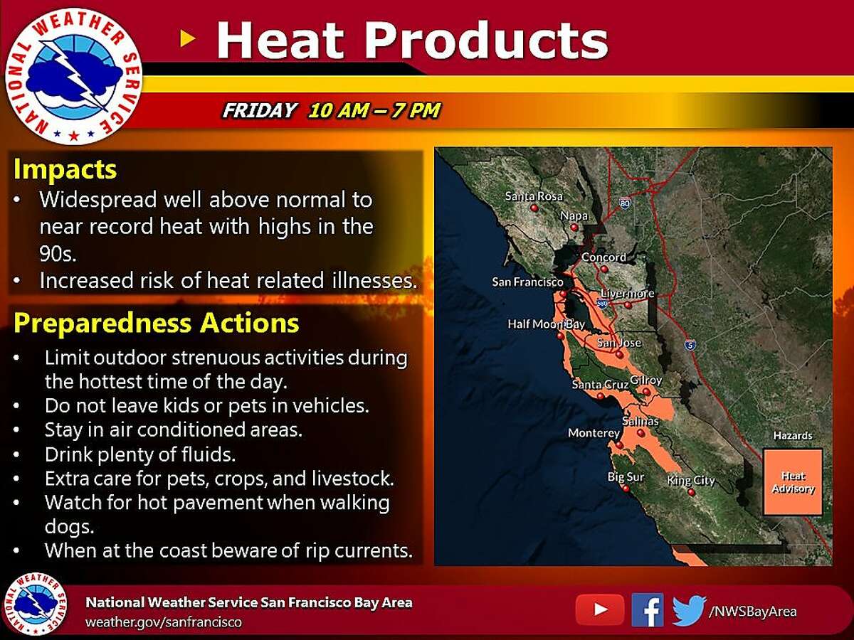 The National Weather Service issued a heat advisory for San Francisco and several areas on Friday.