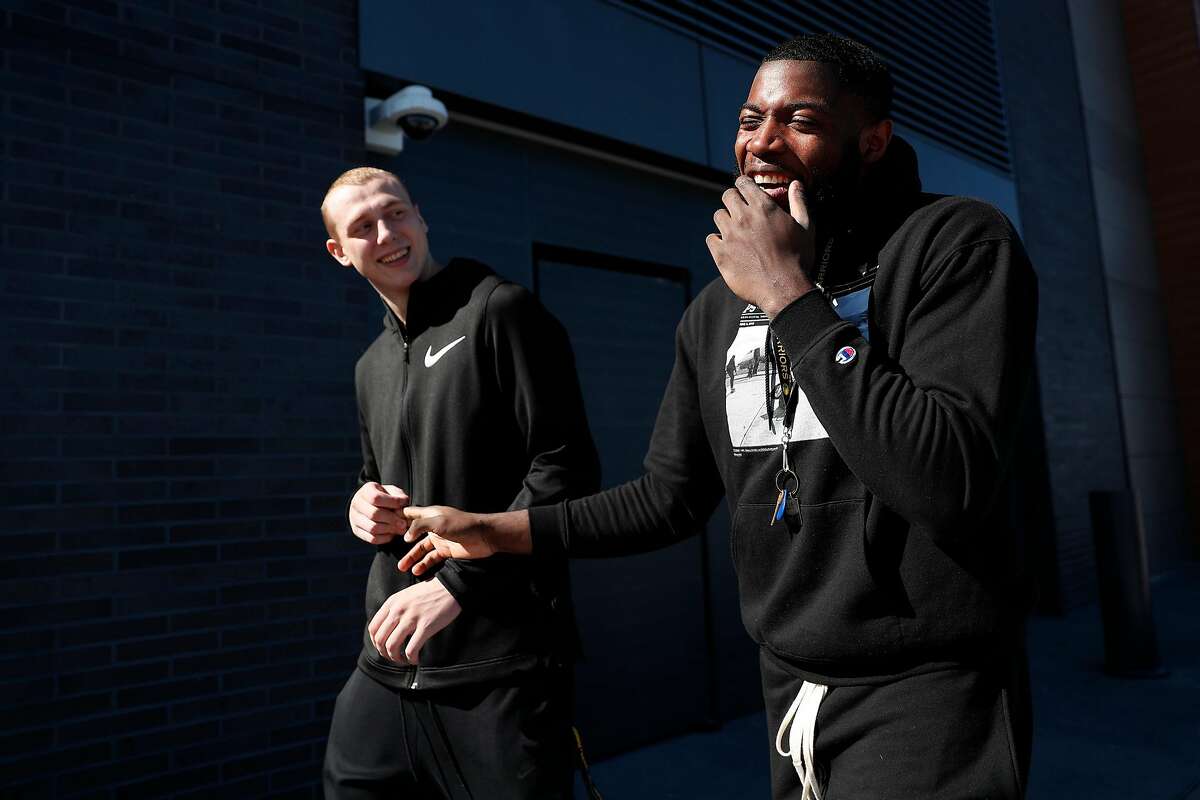 Golden State Warriors' Alen Smailagic and Eric Paschall in San Francisco, Calif., on Monday, October 21, 2019. They can walk from their apartments to the Chase Center.