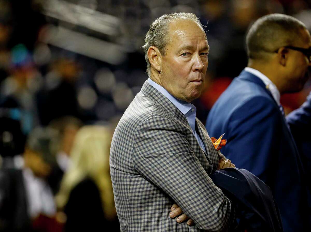 Astros owner Jim Crane watches batting practice before Game 3 of the World Series at Nationals Park in Washington, D.C. on Friday, Oct. 25, 2019.