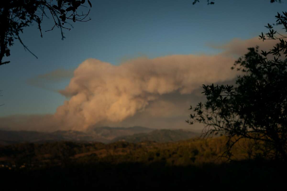 A large plume of smoke from the Kincade Fire on Friday, Oct. 25, 2019, in Healdsburg, Calif.
