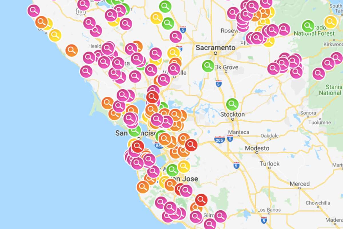 Power outages around the Bay Area and Northern California at 10 p.m. on Oct. 26, 2019.
