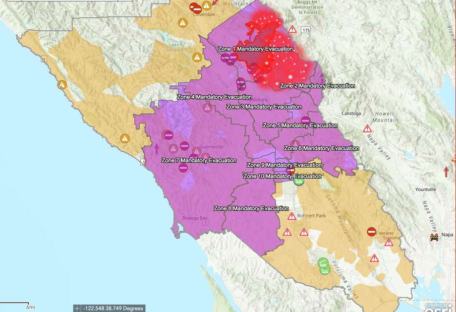 North California Fire Map Map: Kincade Fire burning in north Sonoma County   seattlepi.com
