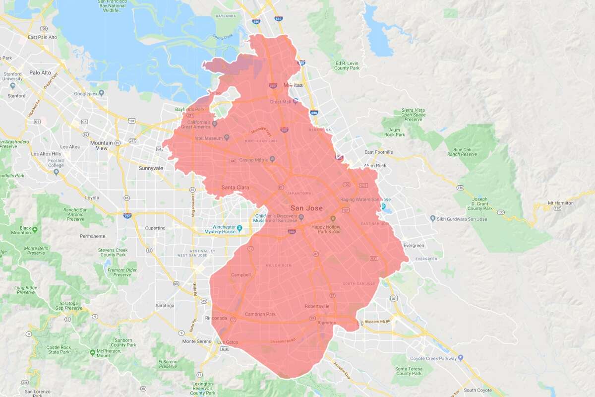 The size of the Kincade Fire compared to San Jose.