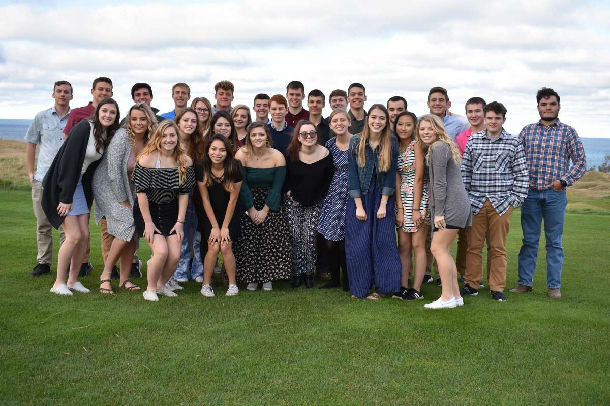 Senior class members at Onekama High School recently completed an etiquette course taught by former teacher, principal and superintendent Beth McCarthy. The group capped off the course by having dinner at the Arcadia Bluffs Golf Course.