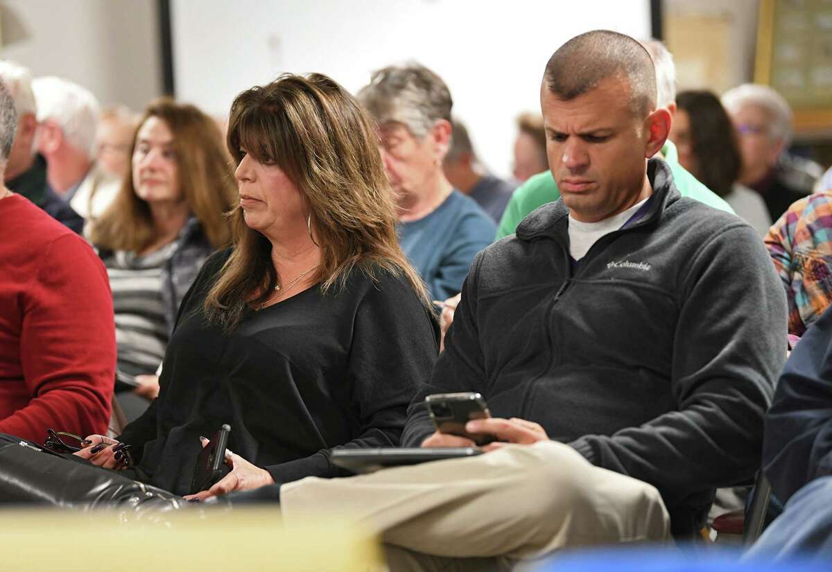 Gina Marozzi and her brother Frank Rossi, Jr. are seen at a public village meeting at Ballston Spa Library on Monday, Oct. 28, 2019 in Ballston Spa, N.Y. (Lori Van Buren/Times Union)