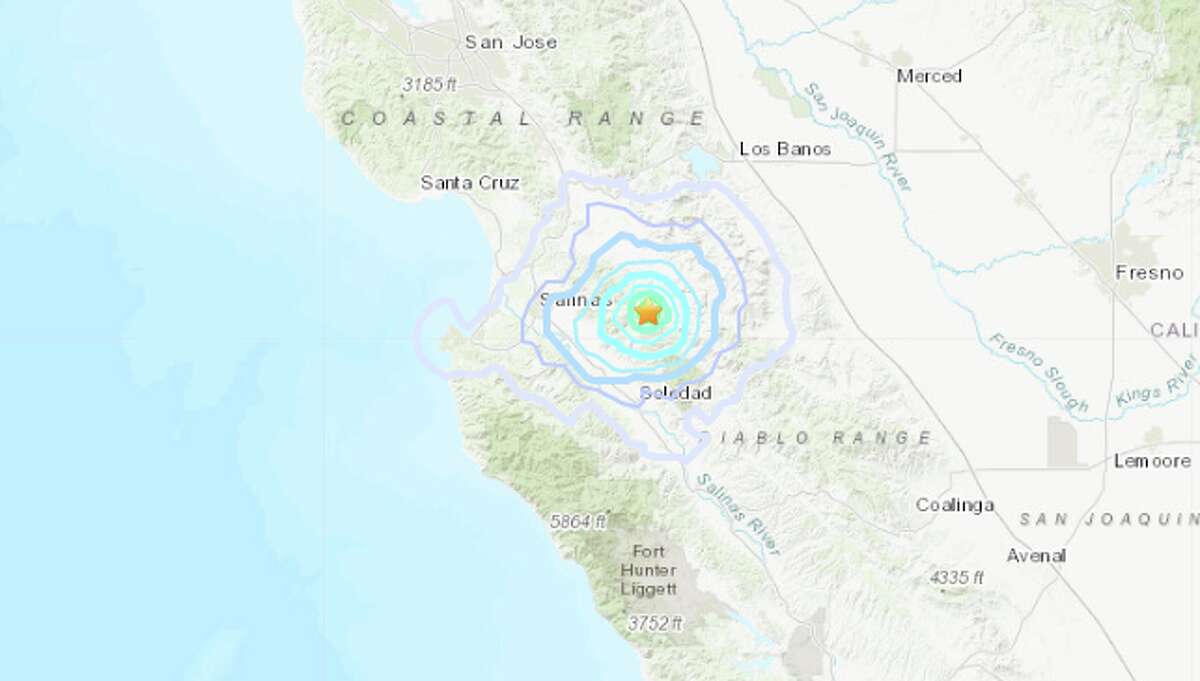 A map shows the location of the magnitude 3.9 earthquake that shook the area near Pinnacles, California in the morning on October 29, 2019.