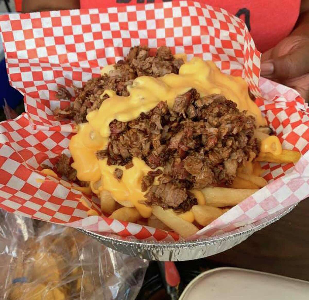 An order of brisket fries from Brooks BBQ & More, located at 13777 Nacogdoches Road.