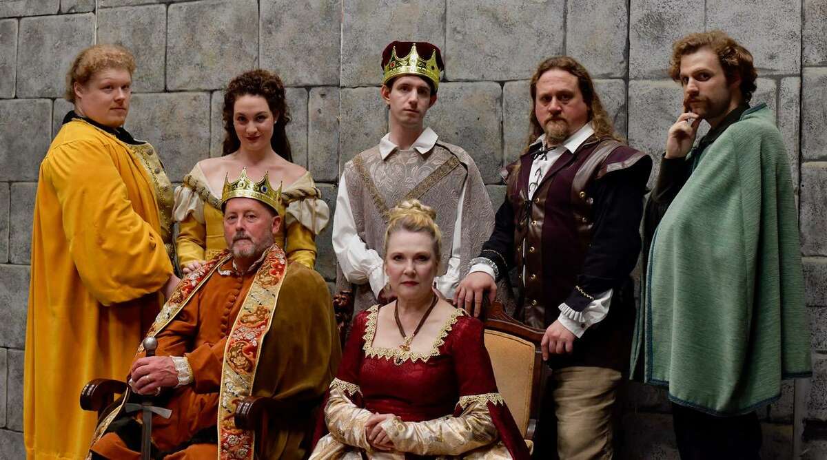 The cast of “The Lion in Winter” includes, standing from left, Kellen Schult, Sally Rose Zuckert, Patrick Kelly, John R. Smith Jr., and Tyler C. Small. Seated are John Bachelder and Deborah Carlson. It runs through Nov. 3 at the Wilton Playshop, 15 Lovers Lane, Wilton. Tickets are $25-$30. For more information, visit wiltonplayshop.org.