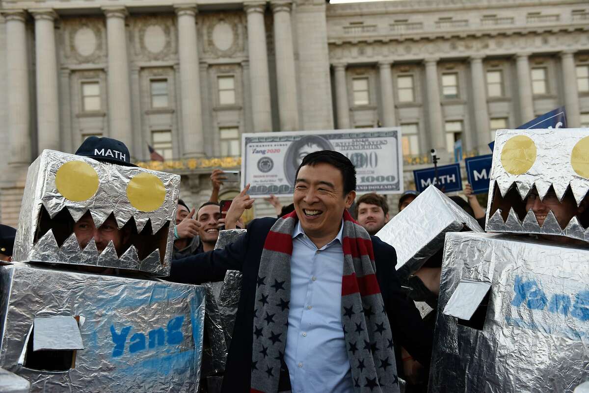 Presidential Candidate Andrew Yang at a rally in Civic Center Plaza on October 27, 2019 in San Francisco, Calif.