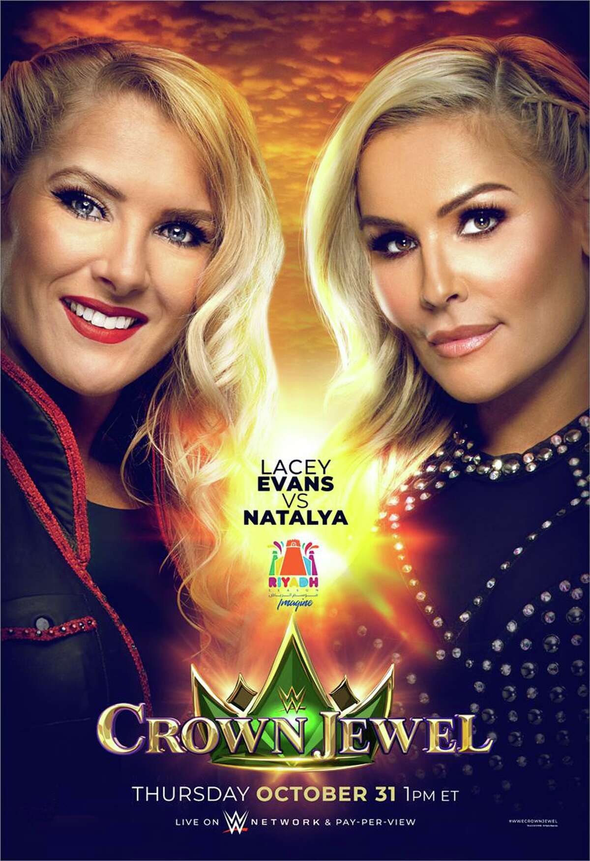 Superstars Lacey Evans and Natalya will perform in WWE’s first women’s match in Saudi Arabia, during the Crown Jewel show on Thursday, Oct. 31, 2019 in the Saudi capital Riyadh.